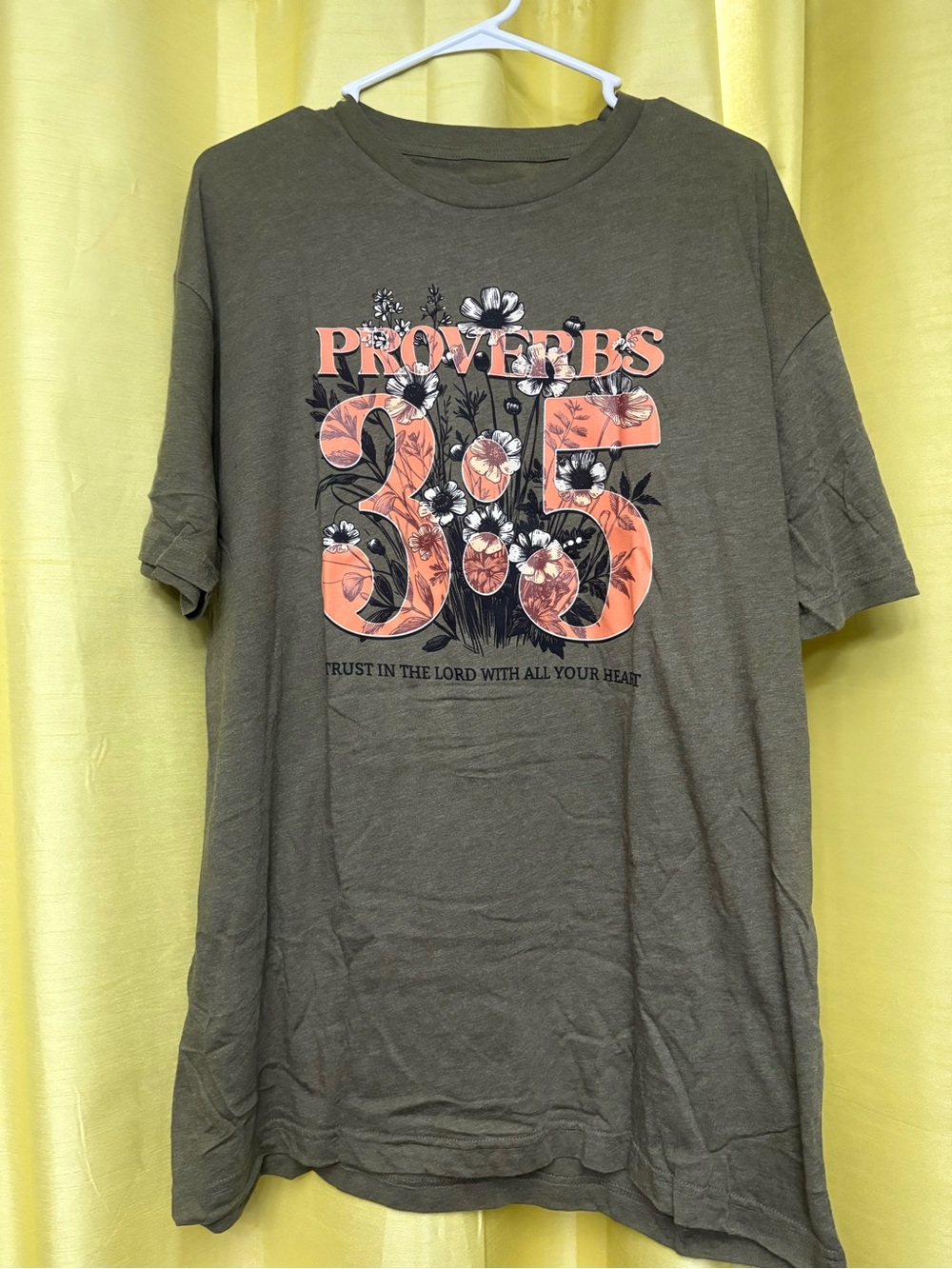 Love in Olive Green Proverbs 3:5 Floral Graphic Tee